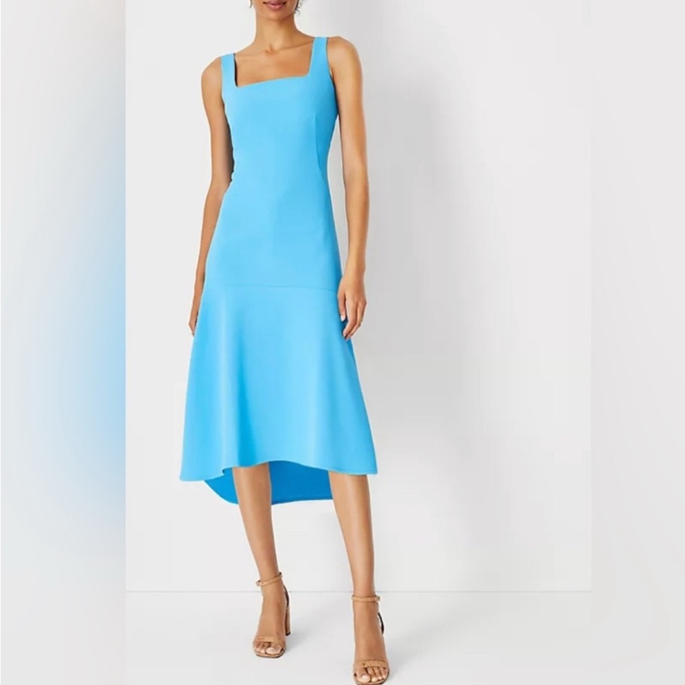 Ann Taylor Square Neck Blue Flare Dress Size 8
